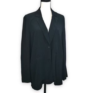 Eileen Fisher Petite Black Tencel Blazer Jacket Sz PS Double Button Notch Collar